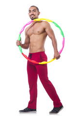 Man doing excecises with hula hoop