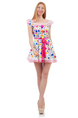 Model wearing fashionable clothing on white