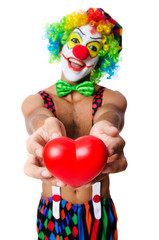 Clown with heart isolated on white