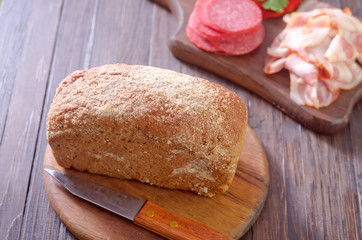 bread, salami and bacon