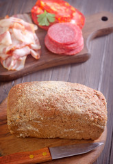 bread, salami and bacon