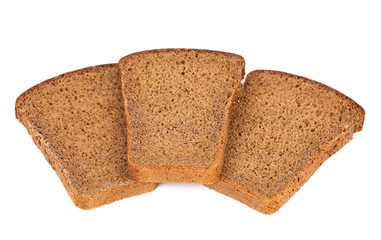 Three slices of brown bread. Isolated on white