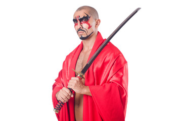 Man with sword isolated on white