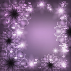 Frame on a violet background with flowers