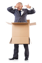 Businessman with box isolated on the white