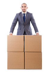 Businessman with box isolated on the white