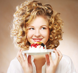 young woman with a cake