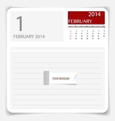 Simple 2014 calendar, February. Vector illustration.