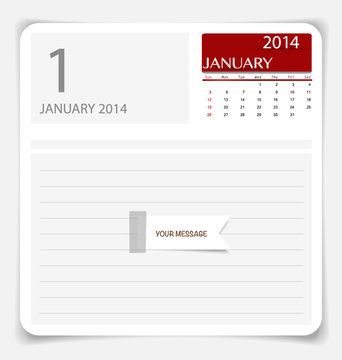 Simple 2014 calendar, January. Vector illustration.