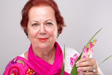 Red Hair Senior with Gladiolus Flower