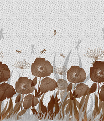 Floral card with poppies on grey background