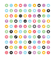 Fototapeta na wymiar 100 Colorful Vector Icons for Web and Mobile