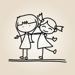 hand drawing cartoon happy kids