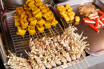 Thai style grilled food on market