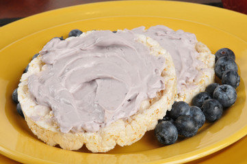 Blueberry cream cheese on rice cakes