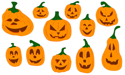 kolorowe dynie z twarzami na halloween