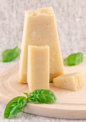 Parmesan cheese and basil leaves