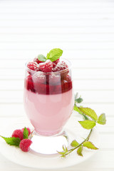 Raspberry dessert panna cotta, selective focus.