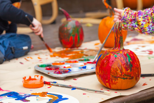Child Painted Pumpkins