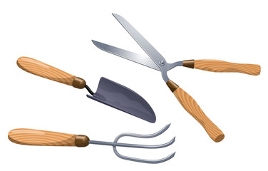 Gardening groundworks tools. Vector.