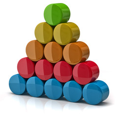 Layer pyramid  made from colorful cylinders
