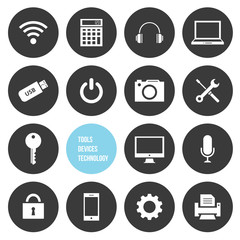 Vector Tools Devices and Technology Icons Set