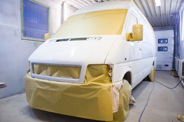 Minivan prepared for painting