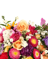 Beautiful bouquet of bright flowers isolated on white