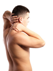 Handsome young muscular sportsman, isolated on white