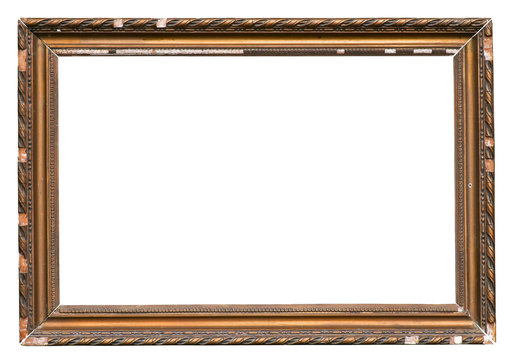 Old Cracked Wooden Picture Frame Isolated On White