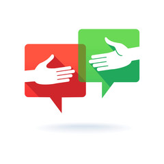 Obraz premium Speech bubbles with shaking hands