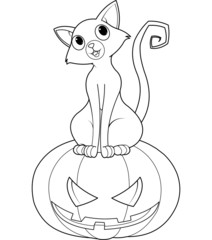Halloween Cat on pumpkin coloring page