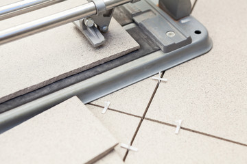 Close up of tile cutting works