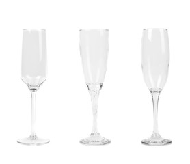 Three different tall wineglasses.