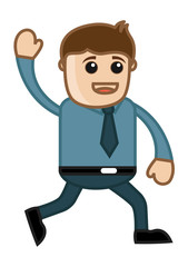 Happy Businessman Running - Office Corporate Cartoon People