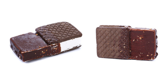 Ice cream sandwich covered chocolate.