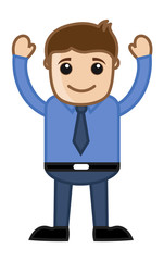Man Raising Both Hands - Office Corporate Cartoon People