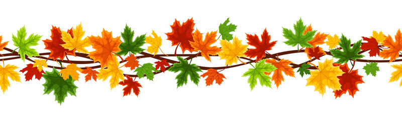 Horizontal seamless background with autumn maple leaves.