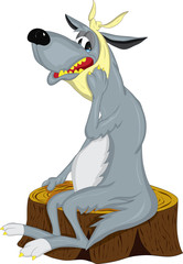 Волк с больным зубом сидит на пне