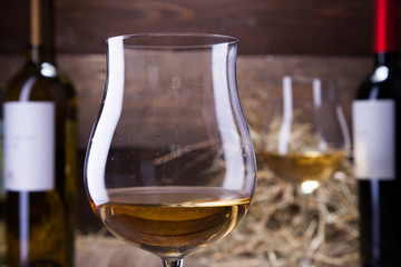 wine glasses and bottles