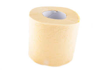 Yellow toilet paper isolated on white background