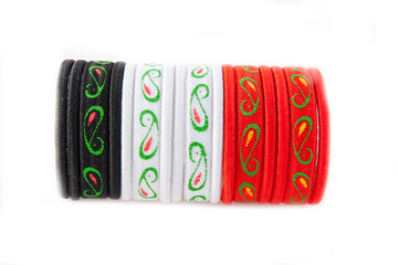 color elastic bands for hair isolated on white background