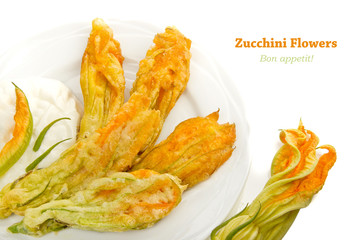 Fried zucchini flowers isolated