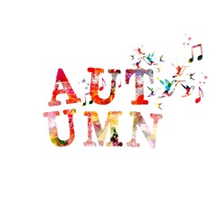 Colorful autumn word vector background with hummingbirds.