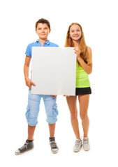 Boy and girl with sign
