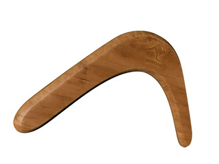 boomerang en bois  3D sur fond blanc