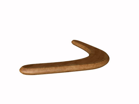 boomerang en bois  3D sur fond blanc