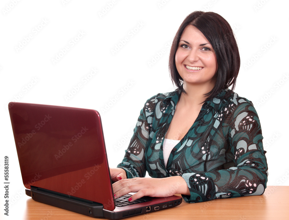 Wall mural happy beautiful girl with laptop