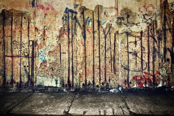 Papier Peint photo Lavable Graffiti Grunge, mur de béton rouillé avec graffiti aléatoire