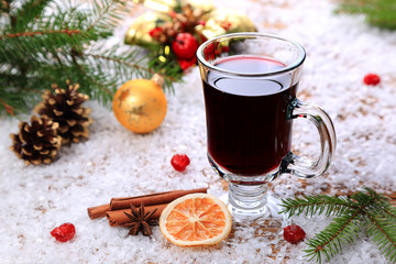 Christmas mulled wine in the snow